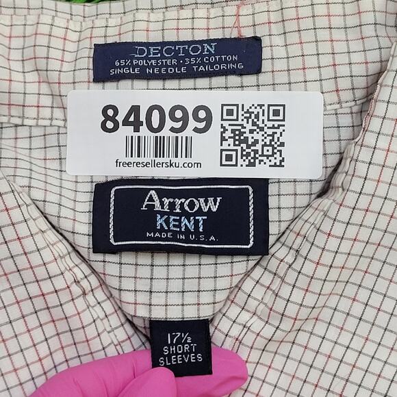 Vintage 80s Arrow Kent Hippie Shirt L/XL 17.5 26x32 Plaid USA - Picture 6 of 11